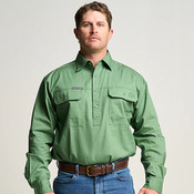 KILCOY | Mens Half Button Long Sleeve Work Shirt - Gum Leaf Green